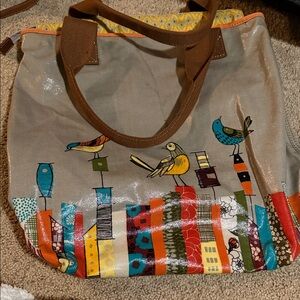 The FOSSIL Key-Per Tote Shoulder Tote Bag Purse - Bird Pattern.